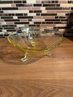 Vintage 1930’s Yellow Pressed Glass Footed Bowl